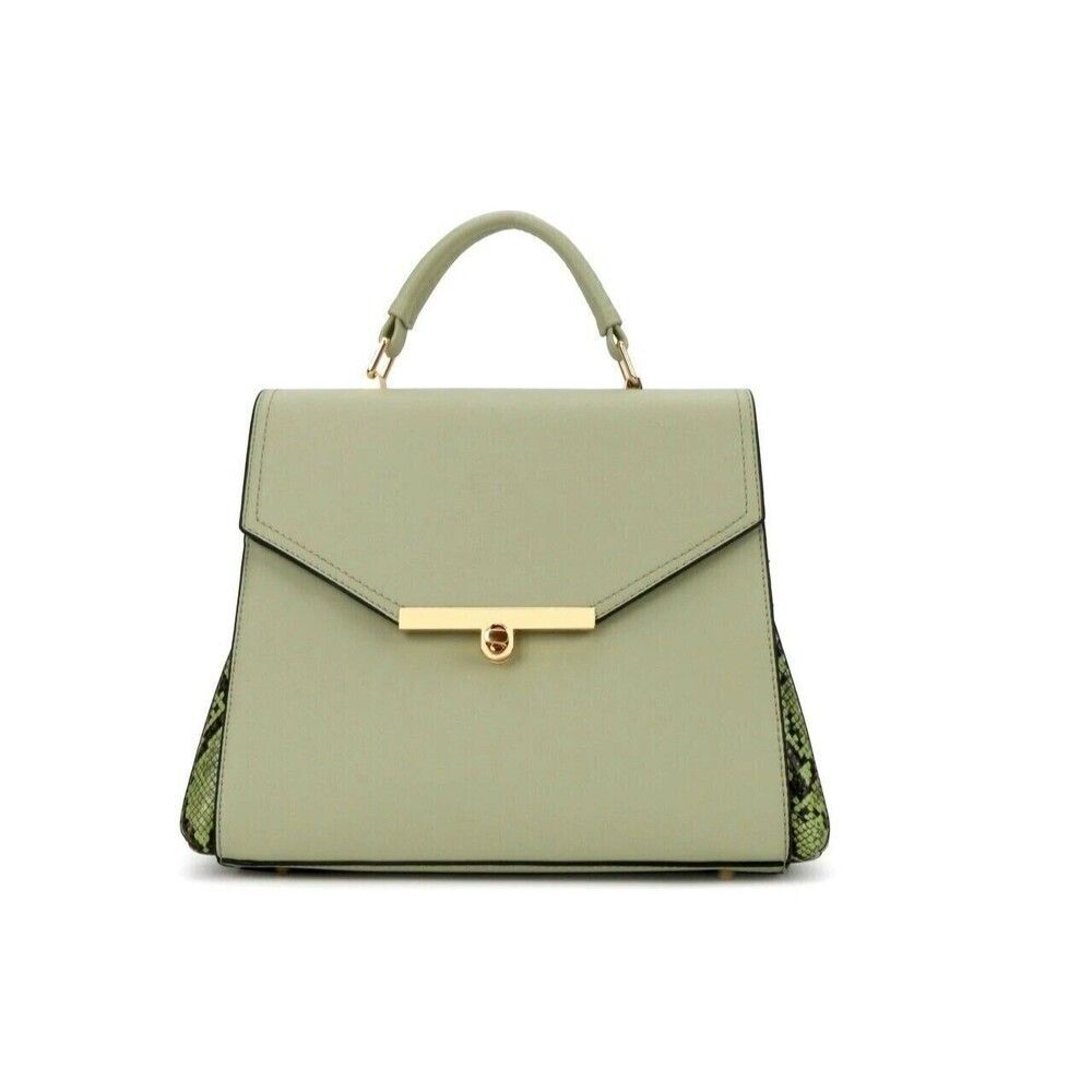 Handbag for Women Green Snake Print Trimmed Satchel Top Handle Satchel